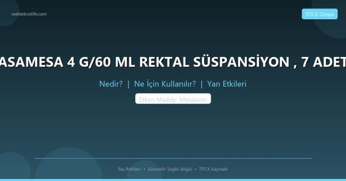 ASAMESA 4 G/60 ML REKTAL SÜSPANSİYON , 7 ADET nedir ne işe yarar - ilaç bilgisi